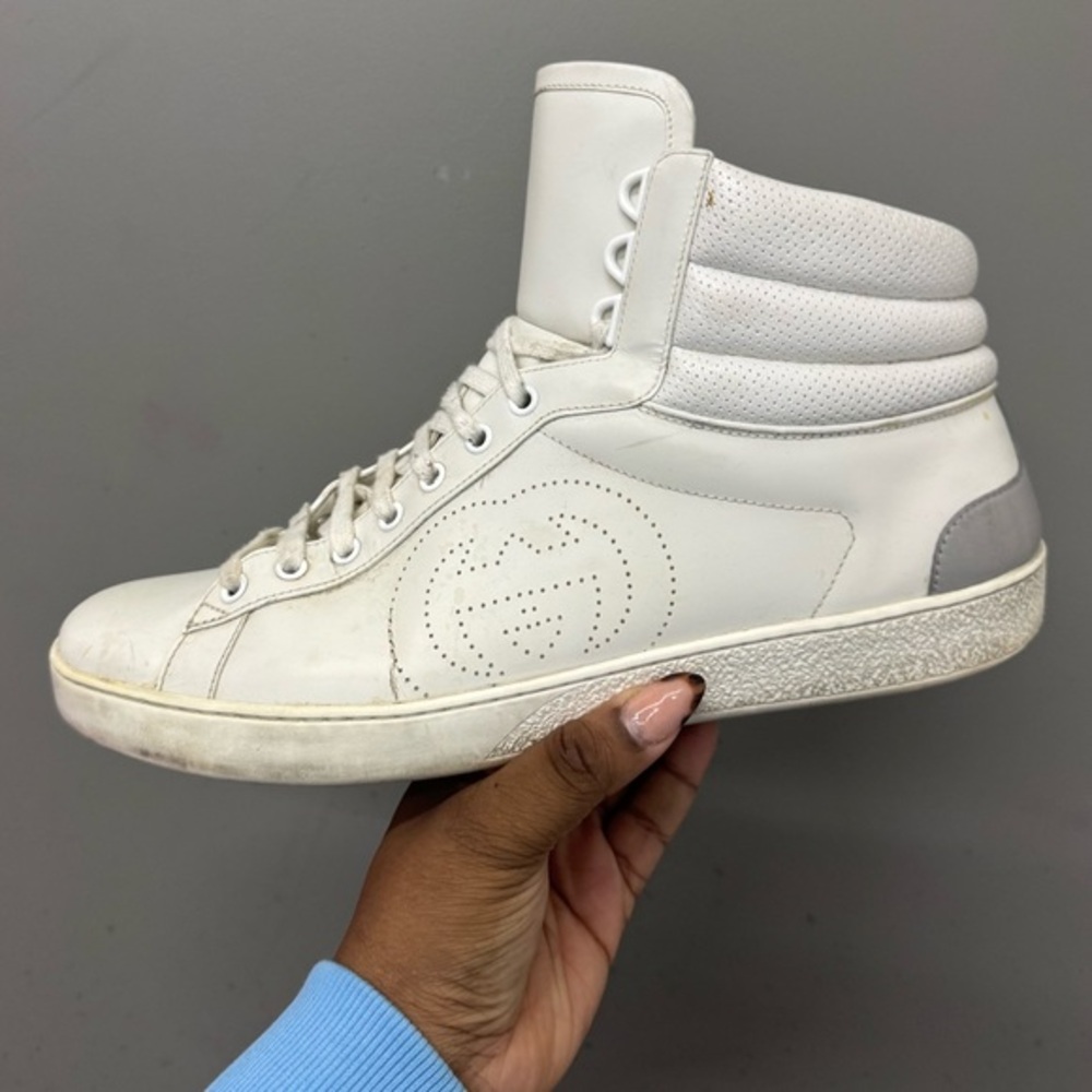 Gucci Ace High Top GG White Leather Sneakers Sz 11 Men's Pre-Owned - Picture 2 of 12